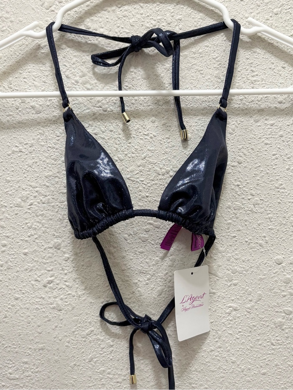 L'Agent by Agent Provocateur Sevilla Metallic Navy Bikini Top NWT Small